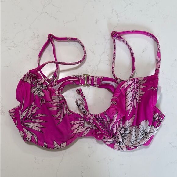 Pink Floral and Black Bikini Set.  Size medium. 3 pieces. - Picture 2 of 6